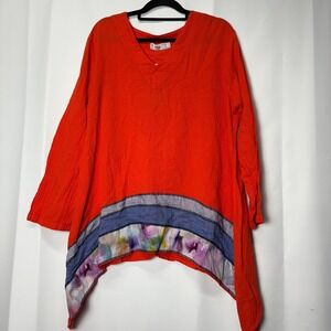 Maria de‎ Guadalajara Tunic Top Orange Floral Cotton Gauze Lagenlook Boho Artsy